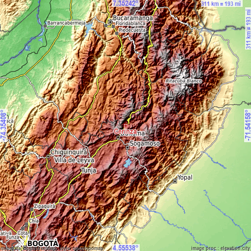 Topographic map of Cerinza
