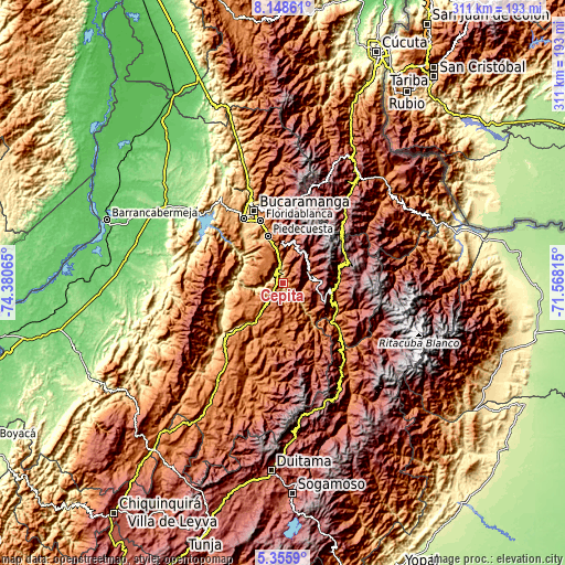 Topographic map of Cepitá