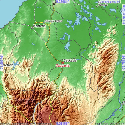 Topographic map of Caucasia