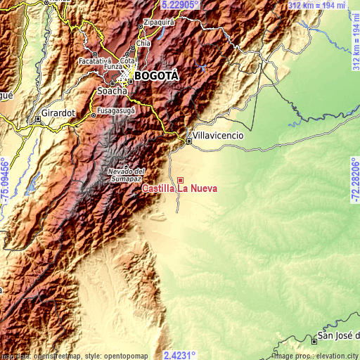 Topographic map of Castilla La Nueva