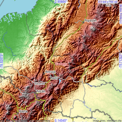 Topographic map of Cartago