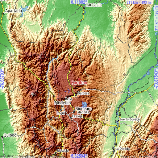 Topographic map of Carolina