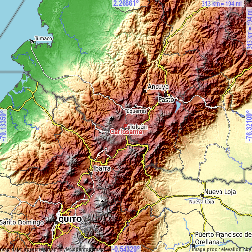 Topographic map of Carlosama