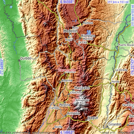 Topographic map of Caramanta