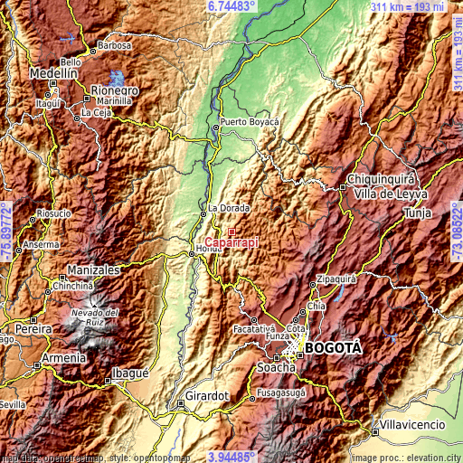 Topographic map of Caparrapí