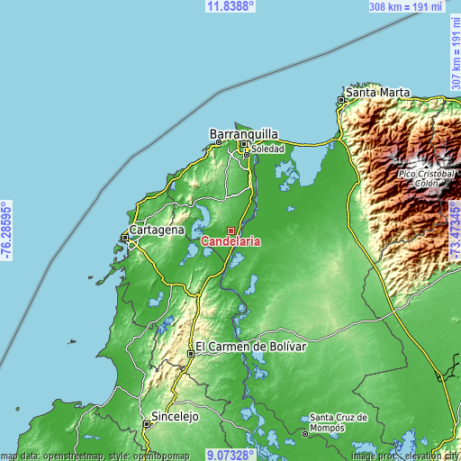 Topographic map of Candelaria