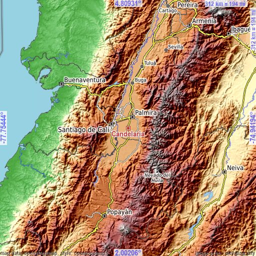 Topographic map of Candelaria