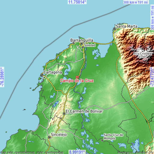 Topographic map of Campo de la Cruz