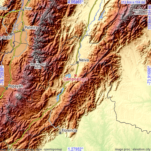 Topographic map of Campoalegre