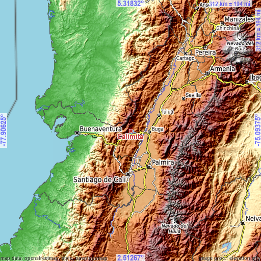 Topographic map of Calimita