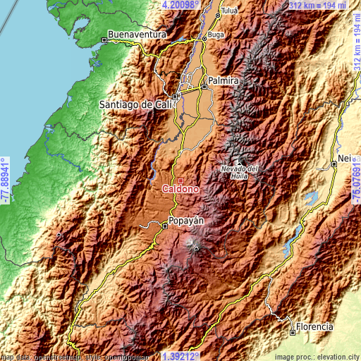 Topographic map of Caldono