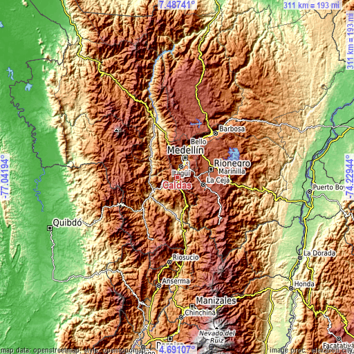 Topographic map of Caldas