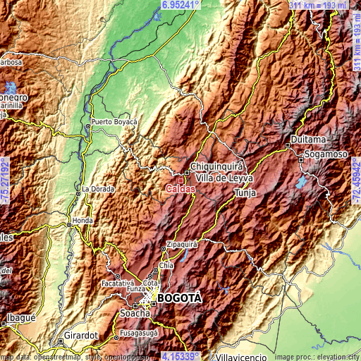 Topographic map of Caldas