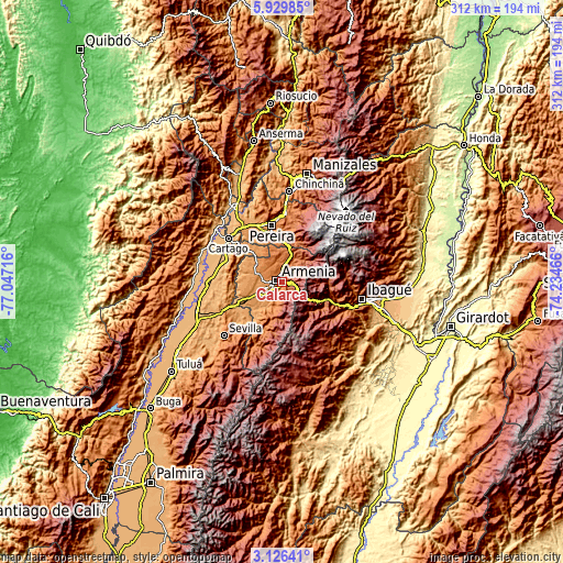 Topographic map of Calarcá