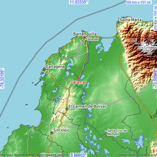 Topographic map of Calamar