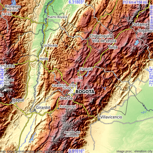 Topographic map of Cajicá