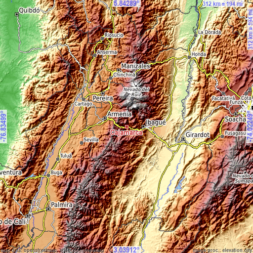 Topographic map of Cajamarca