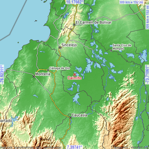 Topographic map of Caimito