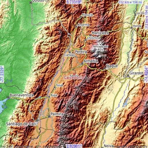 Topographic map of Caicedonia