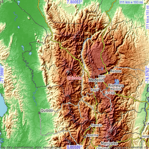 Topographic map of Caicedo