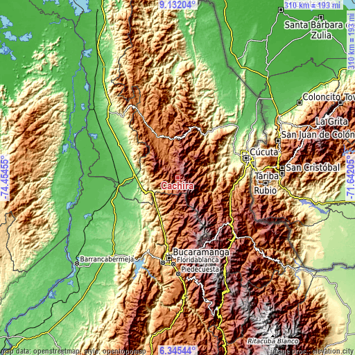 Topographic map of Cáchira