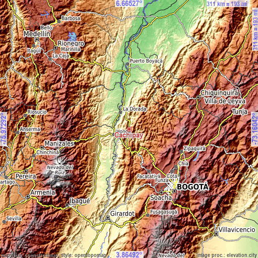 Topographic map of Cachipay