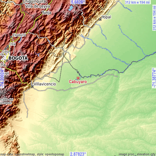 Topographic map of Cabuyaro