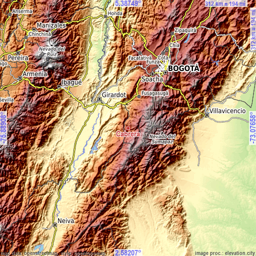 Topographic map of Cabrera