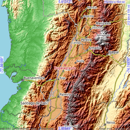 Topographic map of Bugalagrande