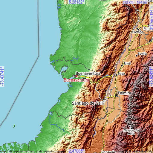 Topographic map of Buenaventura