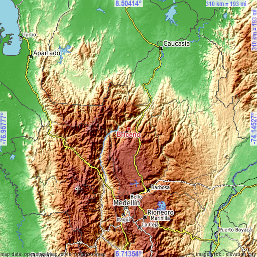 Topographic map of Briceño