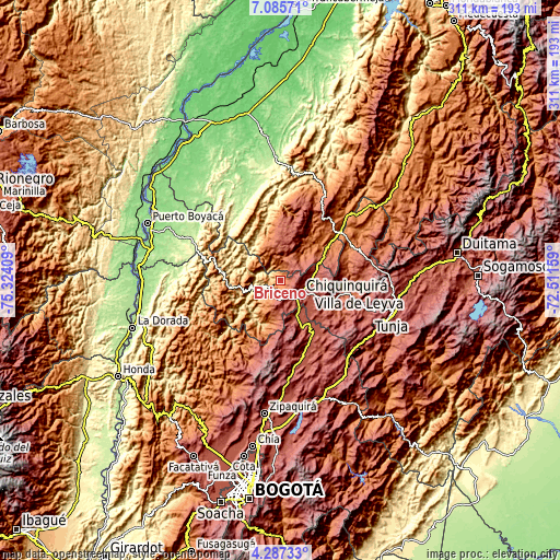 Topographic map of Briceño