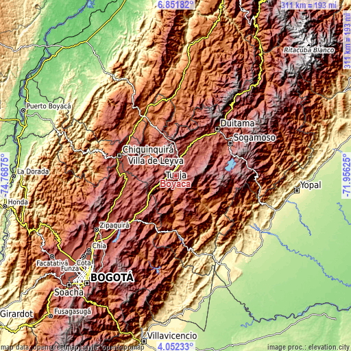 Topographic map of Boyacá