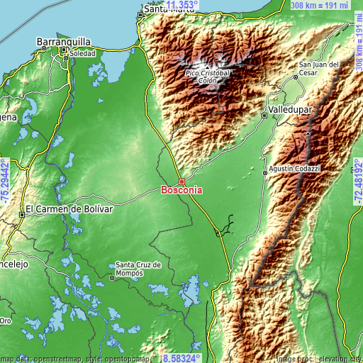 Topographic map of Bosconia