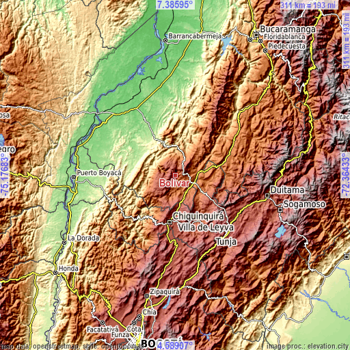 Topographic map of Bolívar