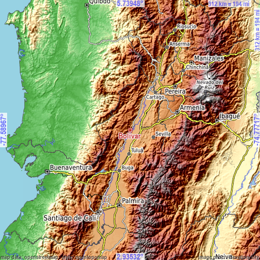Topographic map of Bolívar