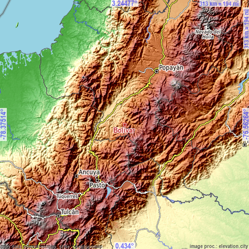 Topographic map of Bolívar