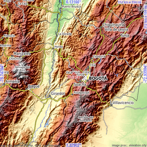 Topographic map of Bojacá