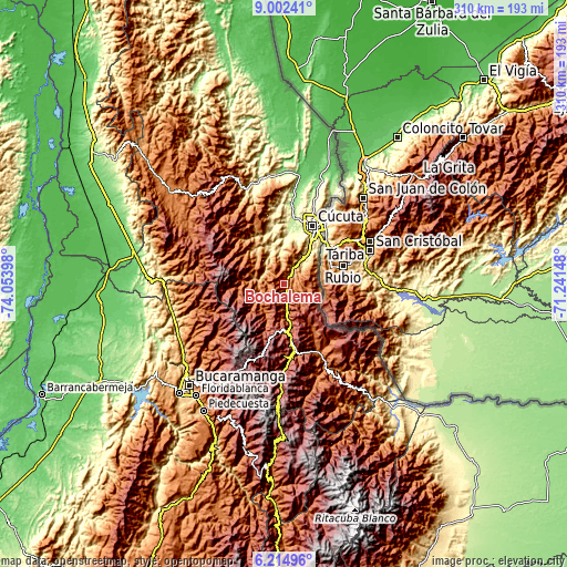 Topographic map of Bochalema