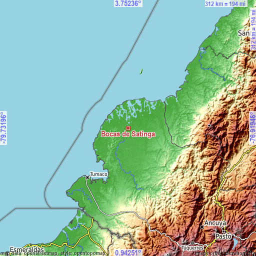 Topographic map of Bocas de Satinga