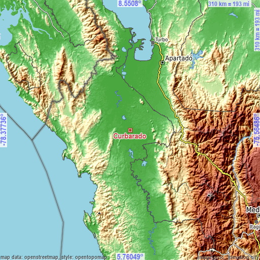 Topographic map of Curbaradó