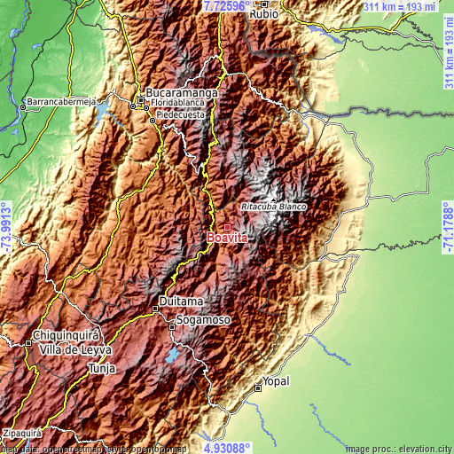 Topographic map of Boavita