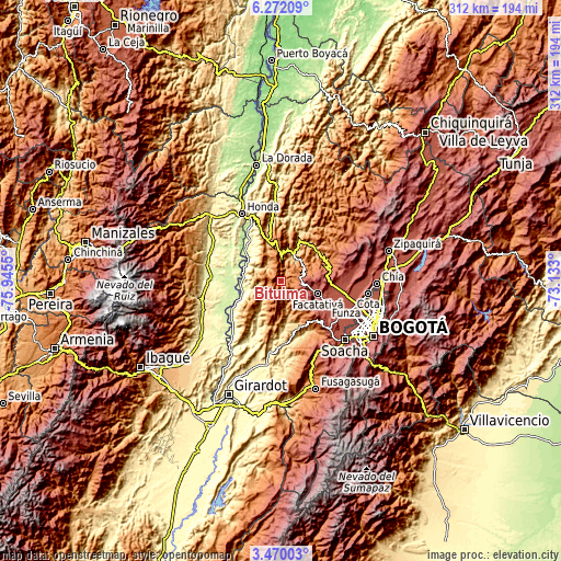 Topographic map of Bituima