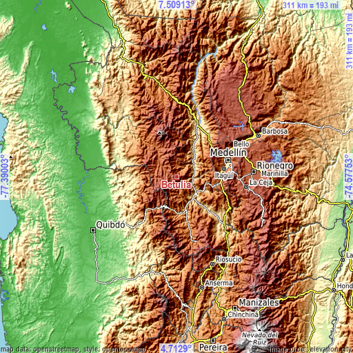 Topographic map of Betulia