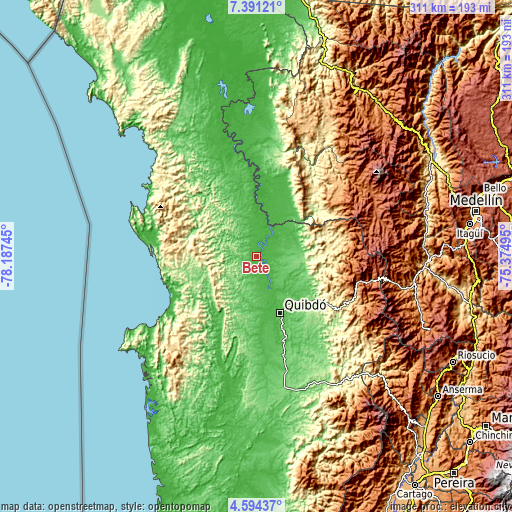 Topographic map of Beté