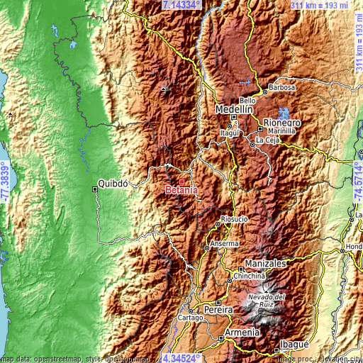 Topographic map of Betania