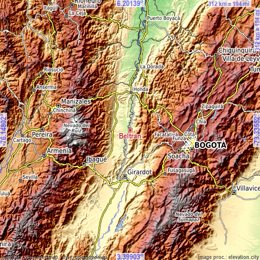 Topographic map of Beltrán