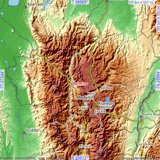 Topographic map of Belmira