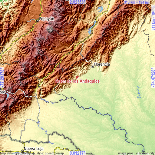 Topographic map of Belén de los Andaquíes