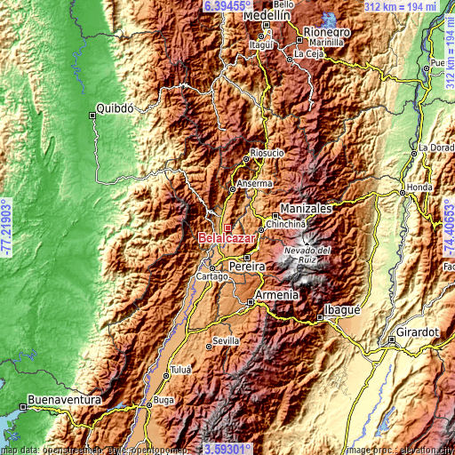 Topographic map of Belalcázar